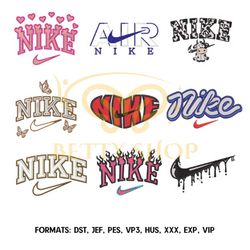 nike embroidery design file, swoosh nike embroidery design pes, nike embroidery bundle, nike logo embroidery design 9pcs