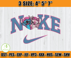 stitch angel valentine's day nike embroidery, disney nike machine embroidery, anime embroidery