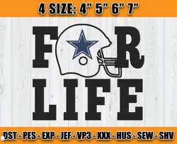 Dallas Cowboys For Life Embroidery, Logo Dallas Embroidery Design, NFL Team Embroidery