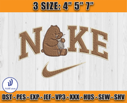 nike x grizz bear embroidery, we bare bears character embroidery, cartoon character embroidery