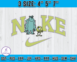 wazowski nd sulley embroidery, disney nike embroidery, embroidery desing file