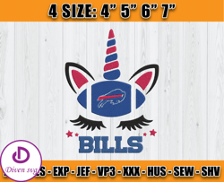 Buffalo Bills Embroidery, Unicorn Embroidery, NFL Machine Embroidery Digital, 4 sizes Machine Emb Files -02-Diven