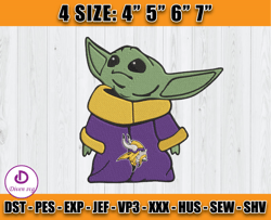 minnesota vikings baby yoda embroidery, baby yoda embroidery, nfl vikings embroidery, embroidery design files