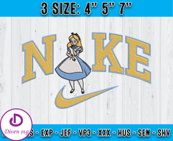 nike x alice embroidery, wonderland embroidery, disney nike embroidery