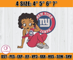 Betty Boop New York Giants Embroidery, Betty Boop Embroidery File, New York Giants NFL Embroidery Design