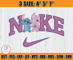 stitch and angel in love embroidery design, nike cartoon embroidery machine, anime embroidery file