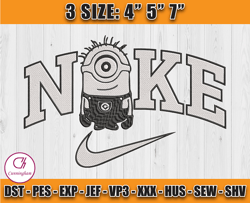 nike cute minions embroidery, cartoon nike embroidery, embroidery file