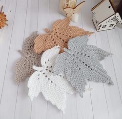enhance your table decor: cozy crochet placemat set with stylish leaf pattern, 4 pcs