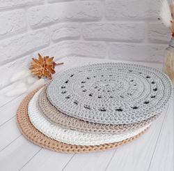 enhance your table decor: cozy crochet placemat set with stylish round pattern, 4 pcs