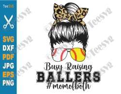 busy raising ballers svg mom of both baseball softball svg mom life messy bun bandana leopard