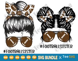 Football Sister SVG PNG Bundle Messy Bun Little Sister Football Soccer Shirt Sports Cricut Craft