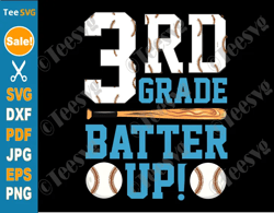 3rd grade back to school svg png 3rd grade batter up baseball third grade for boys girls cricut shirt design