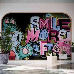 office space transformation with graffiti art wallpaper