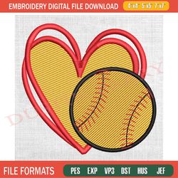 love softball heart sport embroidery design