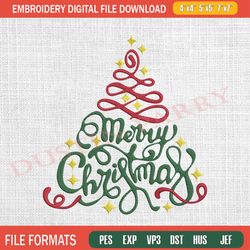 xmas tree embroidery machine design, merry christmas embroidery machine design, instant download