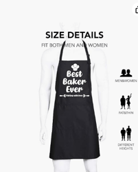 "ihopes humorous black chef apron - best baker ever design for women and men - adorable kitchen apron with 2 pockets and