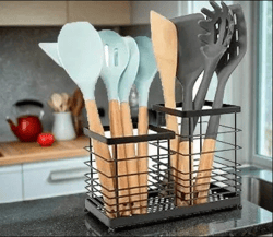 "redcall stainless steel utensil holder: 2-in-1 spoon and spatula organizer for countertop, large wire cooking tool croc