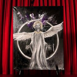 original acrylic spiritual painting of a divine angel with wings and saint halo