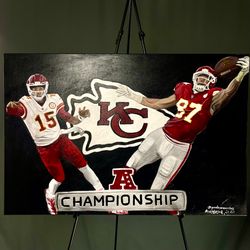 super bowl nfl kansas city chief acrylic painting, patrick mahomes