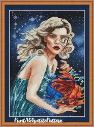 pisces zodiac woman portrait cross stitch pdf pattern