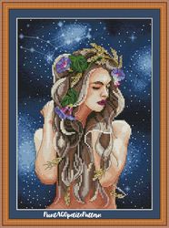 virgo zodiac woman portrait cross stitch pdf pattern