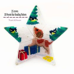 puppy - 3d peyote star beading pdf pattern, christmas ornament