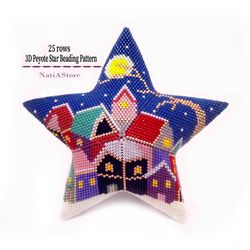 colorful houses - peyote star beading pdf pattern / beaded christmas ornament