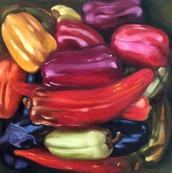 peppers painting original art bell pepper oil painting 12"x12"