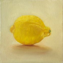 lemon oil painting fruit still life small artwork canvas 15x15 cm