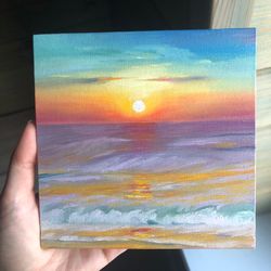 sea painting original art small oil painting seascape 15x15 cm