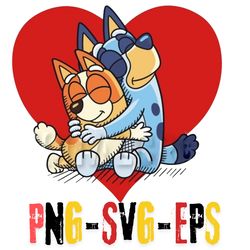 Adorable Bluey and Bingo Heelers Hugging in a Heart, Perfect for Valentine's Day Graphics Png-Svg-Eps