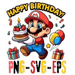 celebrate with super mario! birthday party clip art png-svg-eps files