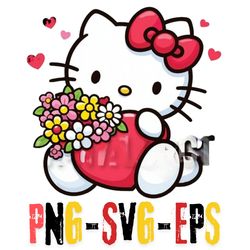 Cute Hello Kitty with flowers and heart, transparent PNG EPS SVG