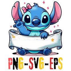 Cute Stitch Holding Birthday Banner PNG EPS SVG