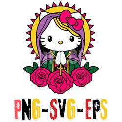 hello kitty inspired religious icon with roses - layered svg, png, eps for crafting and decorationsvg, png, and eps