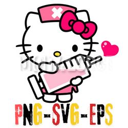 hello kitty nurse with syringe and heart - layered svg, png, eps for medical-themed crafts