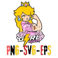 powerful princess peach. a layered svg, png, and eps design featuring a strong female character