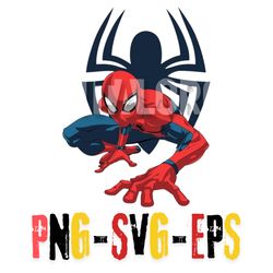 spider-man crouching with spider logo - layered svg, png, eps digital art