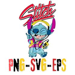 stitch dancing with headphones and a walkman - layered svg, png, eps digital art