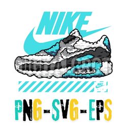stylized nike air sneaker art with logo in vibrant blue - layered svg, png, eps formats