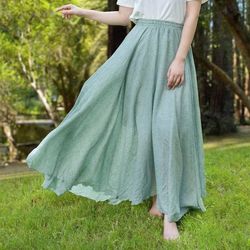 green summer skirt, women's cotton linen skirt girls partywear skirt