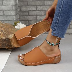 stretch lightweight sandals, summer orthopedic sandals arch-support thick sole wedge slippers