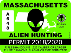 Massachusetts Alien Hunting Permit Sticker Self Adhesive Vinyl UFO MA - C1024