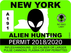 new york alien hunting permit sticker self adhesive vinyl ufo ny - c1035