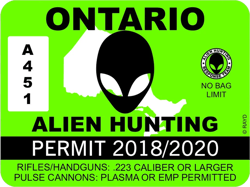 ontario alien hunting permit sticker self adhesive vinyl canada ufo on - c1193