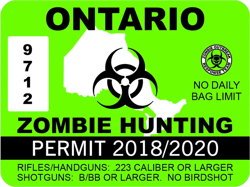 ontario zombie hunting permit sticker self adhesive vinyl canada on - c1191