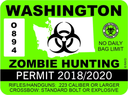 washington zombie hunting permit sticker self adhesive vinyl outbreak response team - c185