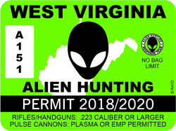 west virginia alien hunting permit sticker self adhesive vinyl ufo wv - c1051