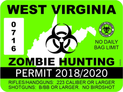 west virginia zombie hunting permit sticker self adhesive vinyl outbreak response team - c082