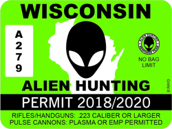 wisconsin alien hunting permit sticker self adhesive vinyl ufo wi - c1052